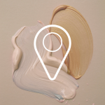 Abstract location pin over skincare textures representing Balance Skin & Wellness's med spa in San Antonio.